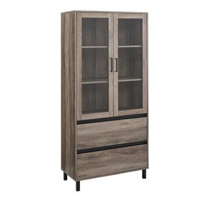 68" Classic Glass Door Bookcase in Gray Woodgrain