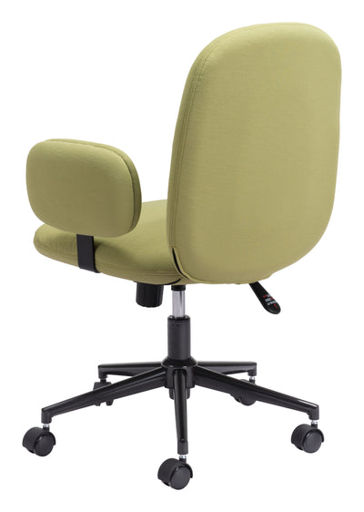 Olive Green Boho Office Chair with Unique Oval Armrests