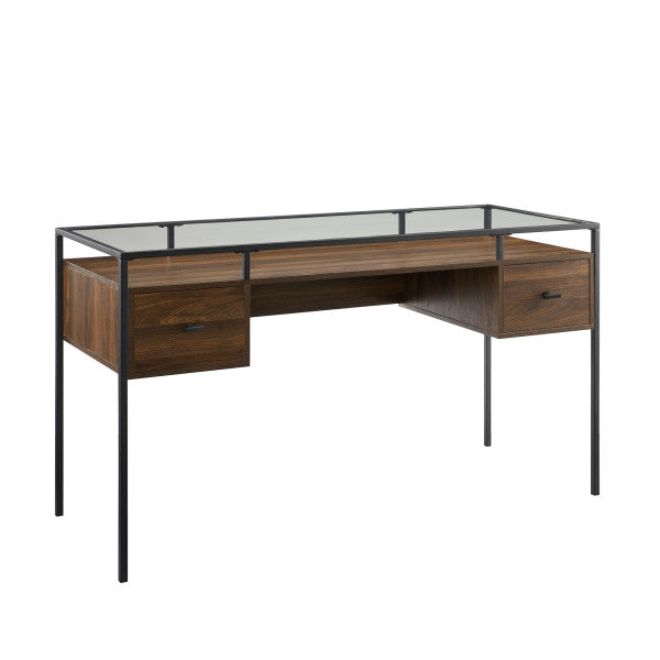 56" Dark Walnut/Glass Executive Desk by Walker Edison - OfficeDesk.com