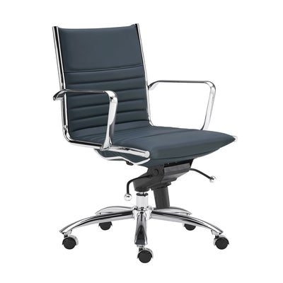 Blue Leather & Chrome Low Back Modern Office Chair