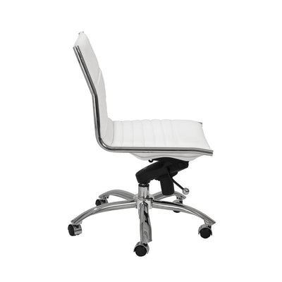 Armless White Leatherette Modern Office Chair
