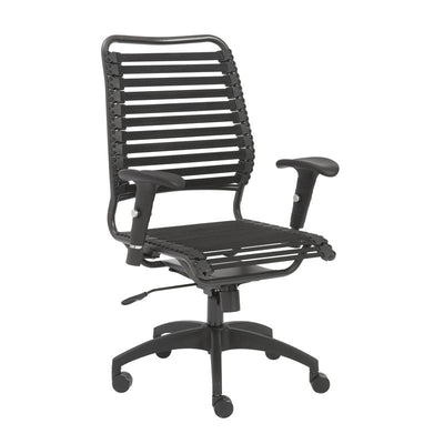 Classic Black Flat High Back Office Chair w/ Bungee Bands