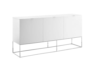 White High Gloss Lacquer 71" Credenza with Stainless Base
