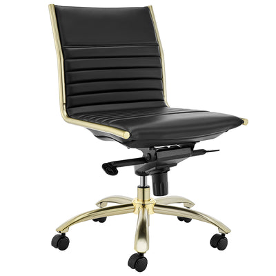 Modern Black Leatherette & Brushed Gold Armless Office Chair