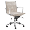 Beige Velvet Low Back Office Chair with Chrome Armrests & Base