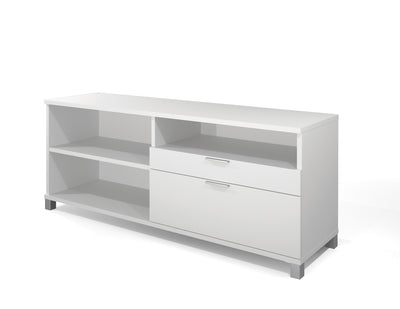Modern Height Adjustable Sit-Stand Desk with Credenza in White
