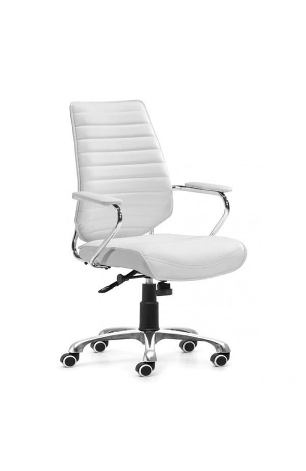 White Leather Desk Chair with Padded Arms by Zuo - OfficeDesk.com