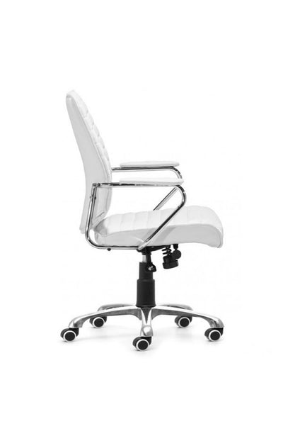 Sleek White Leather & Chrome Office Chair with Padded Armrests
