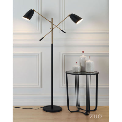 Versatile Two Light Black & Brass Office Floor Lamp