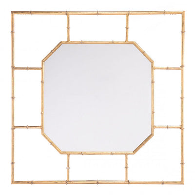 White & Bamboo-Style Gold Square Mirror