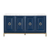 71" Carrera Marble & Navy Storage Credenza with Brushed Gold Accents