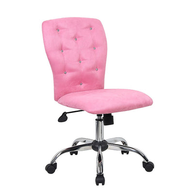 Pink Microfiber Office Chair with Crystal Button Tufting