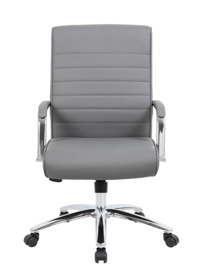 Ribbed Gray & Chrome Mid-Back Office Chair