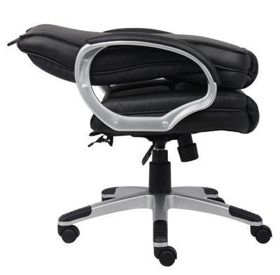 Foldable Black Leather Office Chair w/ Waterfall Seat