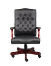 Elegant Black & Mahogany Button-Tufted Office Chair