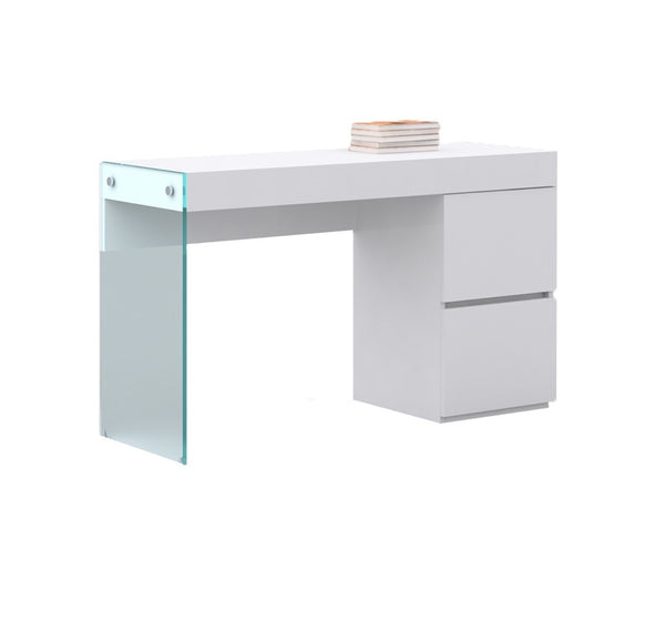 49" White Desk with Glass Legs & Drawers by Casabianca