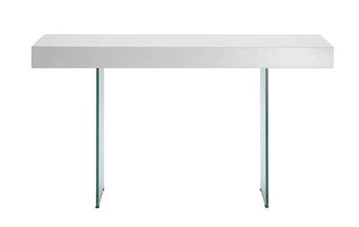 55" White Lacquer & Glass Console Desk