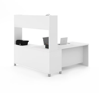 White 71" x 71" L-Shaped Office Desk with Hutch