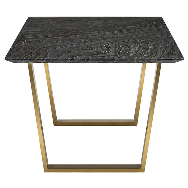 79" Black Wood Vein Marble Desk & Gold Legs by Nuevo