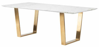 79" Uber Modern Office Desk with White Marble Top & Brushed Gold Stainless Steel Legs