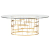 77" Oval Glass & Gold Cross Hatch Meeting Table