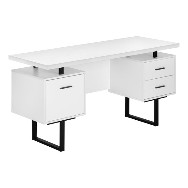 60" 3Drawer Modern White Floating Desk by Monarch