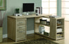 Corner L-Shaped Office Desk with Drawers & Shelving in Natural Reclaimed Finish