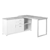 Classic White & Cement Corner Office Desk w/ Silver Accents