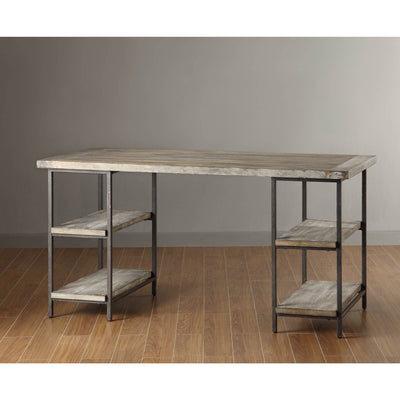 60" Reclaimed Gray Modern Office Desk with Metal Frame