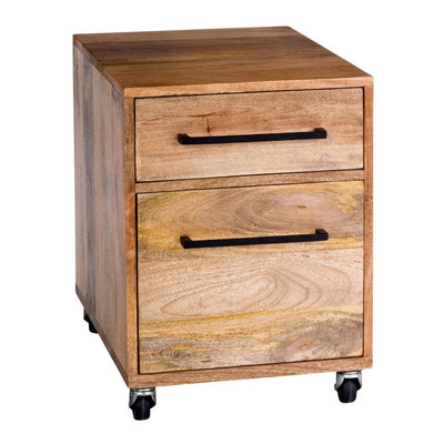 Solid Mango Wood Two Drawer Mobile File Cabinet