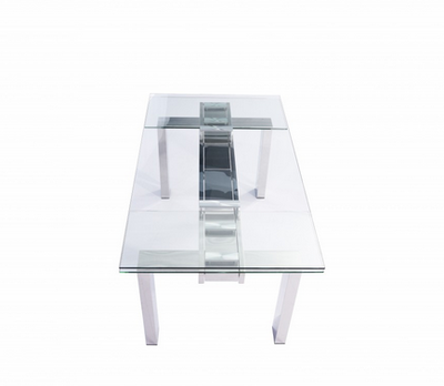 Modern Stainless & Clear Glass Conference Table or Desk (Extends from 63" W to 98" W)