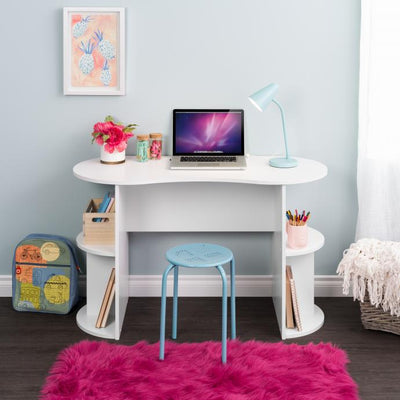 48" White Rounded Student Desk with Built-in Storage