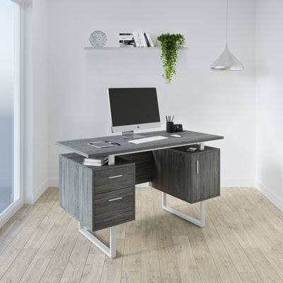 51" Gray Woodgrain Floating Compact Desk