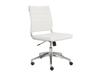 Modern White Leather Armless Office Chair with Chrome Base