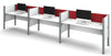 White Three-Desk Workstation with Red Tack Board