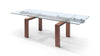 Modern Glass Conference Table with Walnut Legs (Extends from 63" W to 98" W)