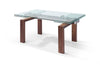 Modern Glass Conference Table with Walnut Legs (Extends from 63" W to 98" W)