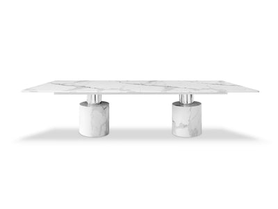 10-foot White Marble Conference Table with Polished Stainless Accents