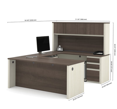 U-shaped Desk with Hutch in White Chocolate & Antigua