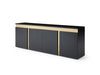 94" Black Lacquer Credenza with Polished Gold Steel Accents