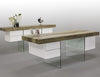 Modern Rustic Brown Oak & White Lacquer 78" Desk with Glass Legs