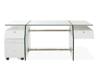 Premium 69" White Lacquer Modern Glass Executive Desk