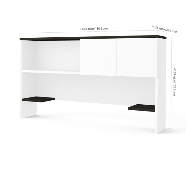 71" White & Deep Gray Desk with Matching Hutch by Bestar