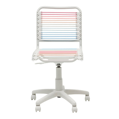 Blush/Blue Low Back Bungie Office Chair with White Frame and Base