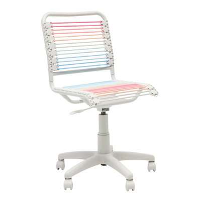 Blush/Blue Low Back Bungie Office Chair with White Frame and Base