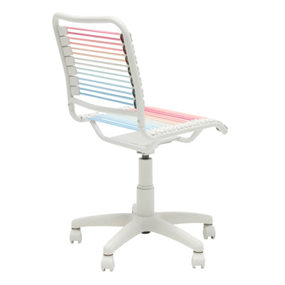 Blush/Blue Low Back Bungie Office Chair with White Frame and Base