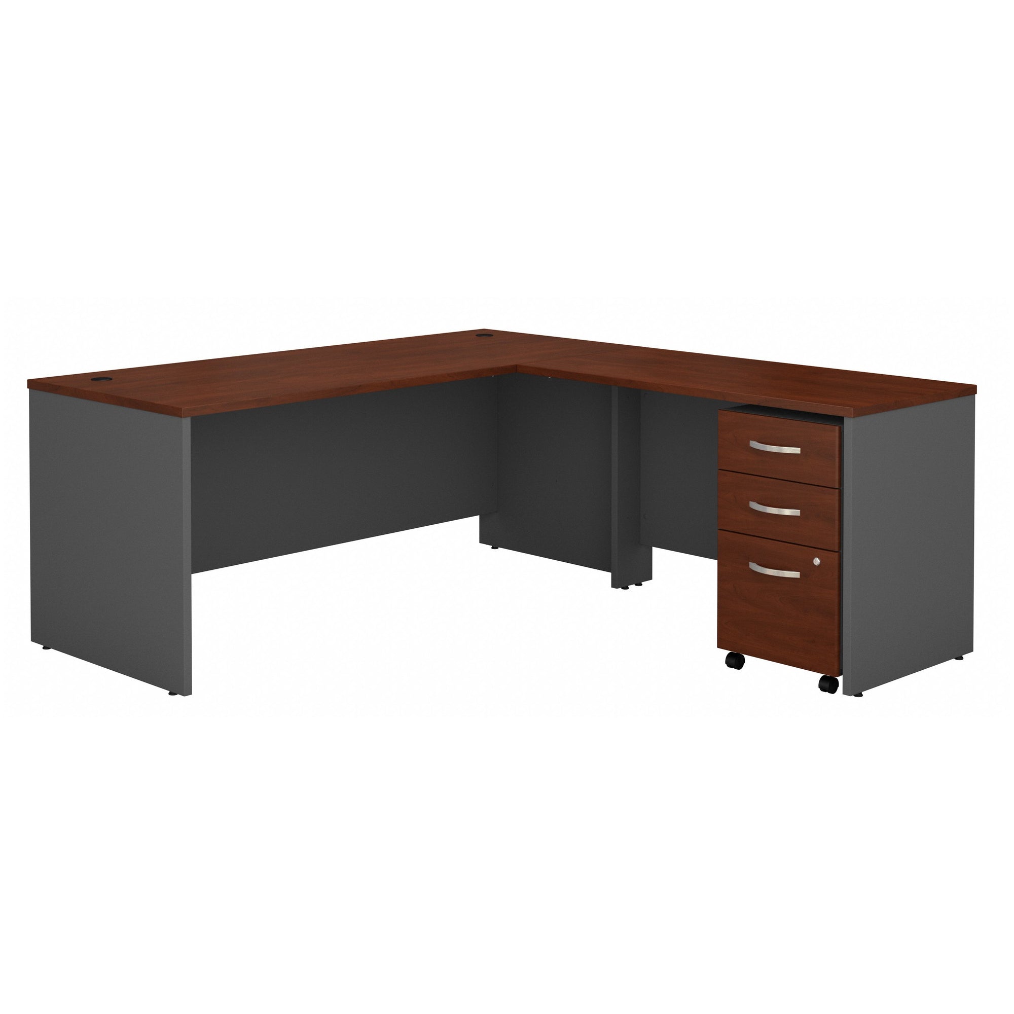 72" Modern L-shaped Desk with 3-Drawer Mobile File Cabinet in Hansen Cherry/Graphite Gray
