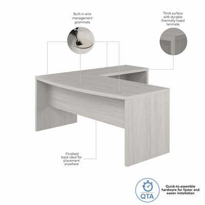72" Modern L-Shaped Bow-Front Office Desk in Gray Sand