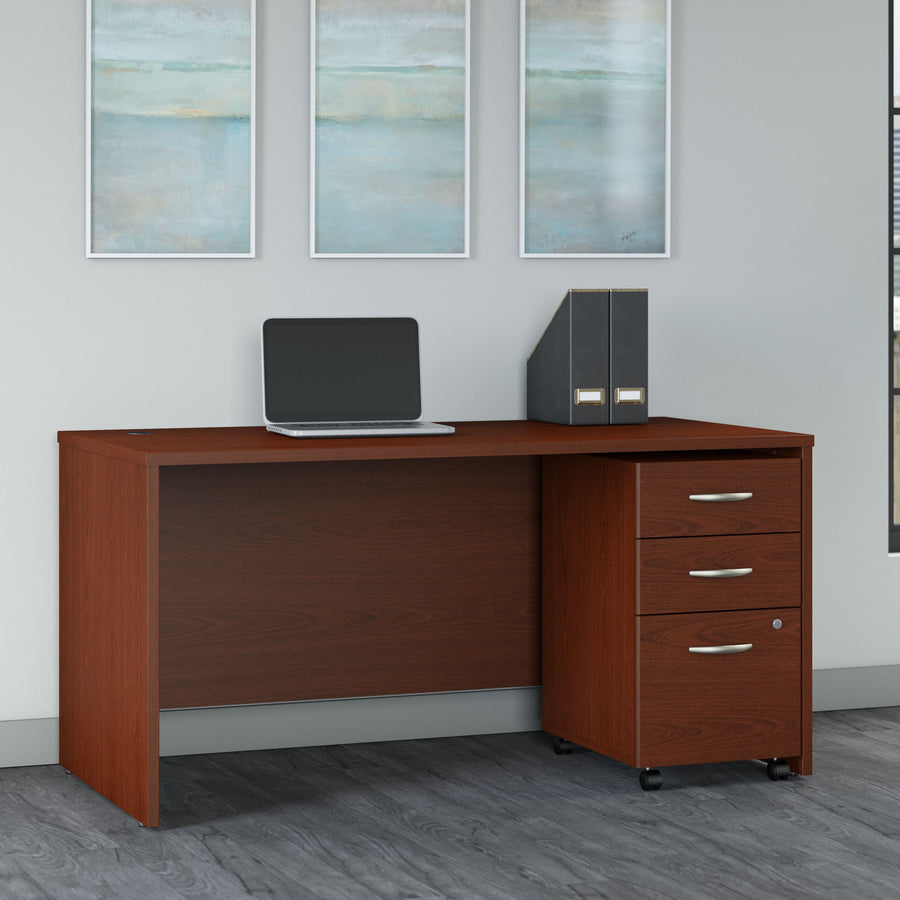 Premium Mahogany 60" Modern Office Desk with 3-Drawer Mobile Pedestal
