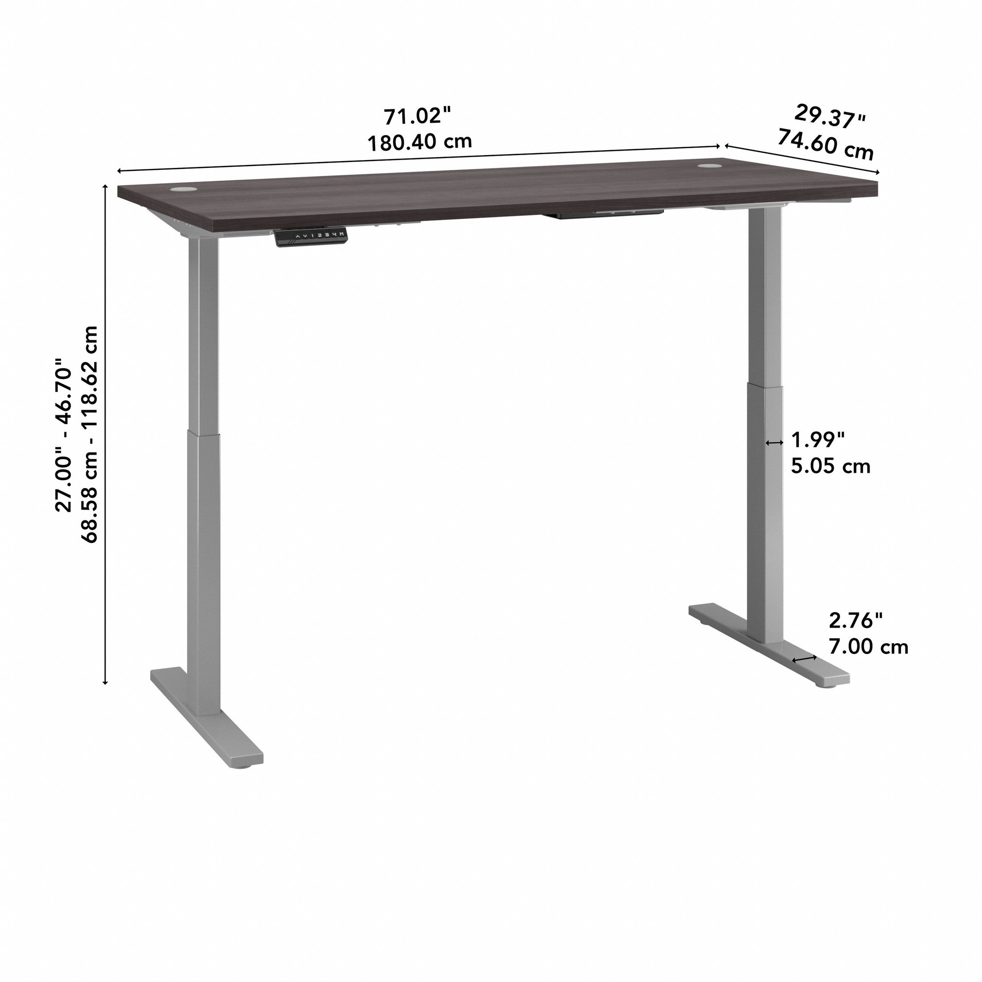 72" Modern Standing Office Desk in Storm Gray with Metallic Base